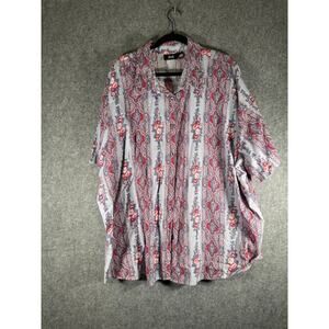 Tapestry Button Down Shirt Women 4X Blue Short Sleeve Floral Paisley Artsy Relax